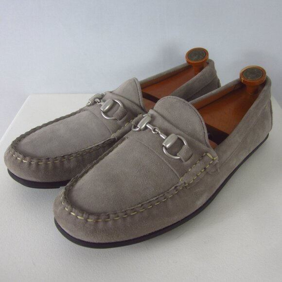 Allen Edmonds Mens 10 D Sebastian Gray Suede Driving Moc Horsebit Loafers $350 - Picture 1 of 15
